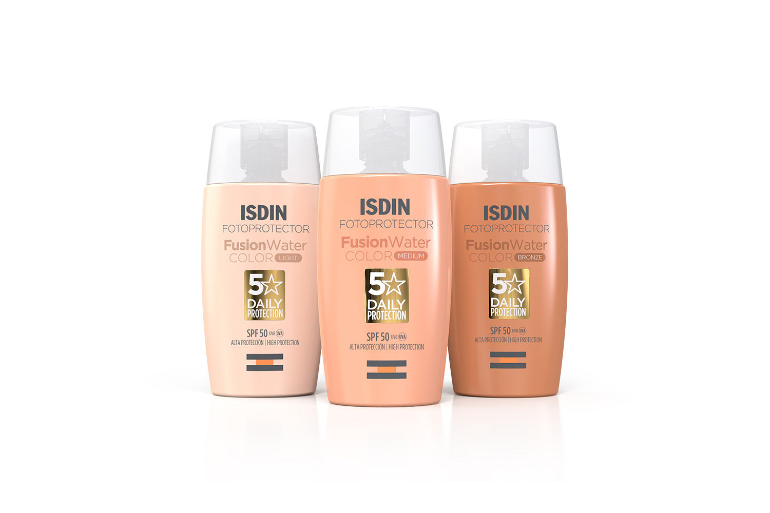 Foto de tres envases del isdin fotoprotector fusion water color.